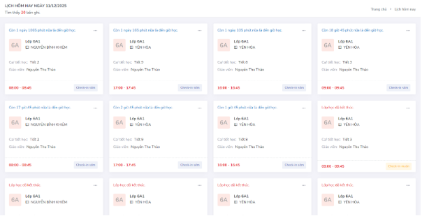 Giáo viên có thể check-in dễ dàng và nhanh chóng chỉ với 1 cú click chuột