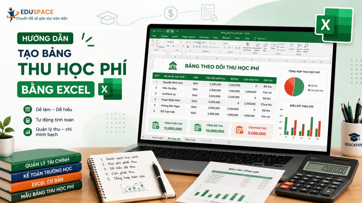 tạo bảng thu học phí bằng excel